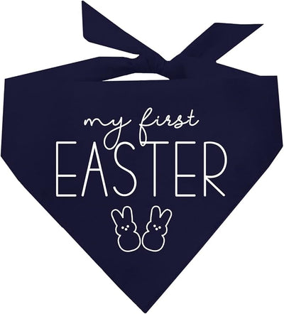 My First Easter Dog Bandana | 100% Cotton Adjustable Triangle | Made in USA | Easter Bunny | Egg Hunt| Funny Outfit Prop Photoshoot |Navy, One Size (392)