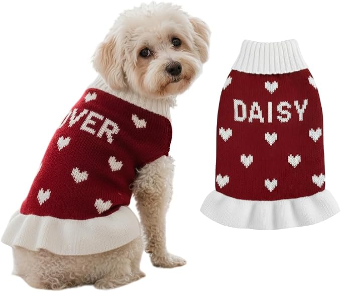 Personalized Dog Sweater Dress, Customized Pet Clothes Warm Winter Outfit for Dogs, Bright Puppy Sweatshirt, Pet Birthday Outfit, Dog Lovers Gifts