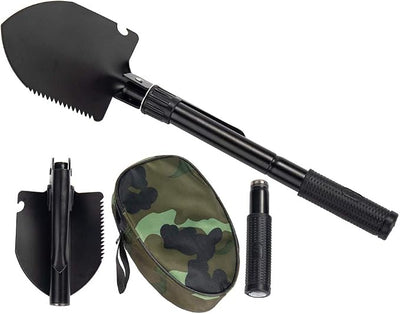 Gardening Folding Shovel Military Camping Shovel Survival Gear Entrenching Tool with Carrying Pouch Metal Handle for Camping Trekking Gardening Fishing Backpacking Snow (Black Zipper Pouch)