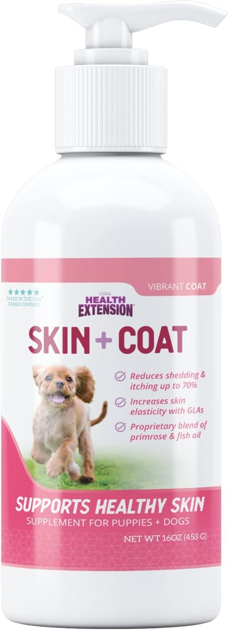 Skin & Coat Supplement for Dogs & Puppies, 16oz - Omega 3 & 6 Rich Formula for Healthy Skin & Shiny Coat, Reduces Shedding & Itching