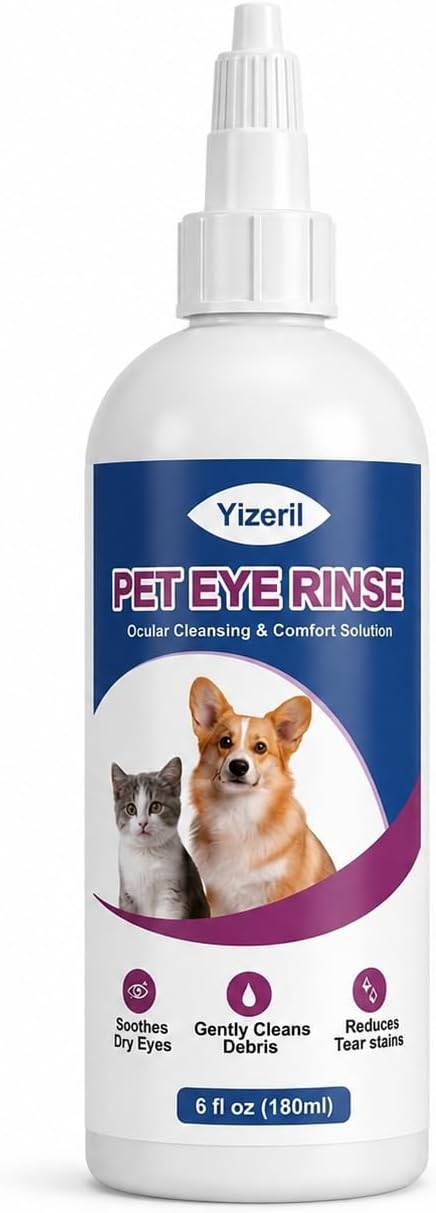 Dog Eye Cleaner Wash - 180ml Gentle Pet Eye Drops for Dogs Cats, Relieves Irritation Removes Debris Tear Stains pH Balanced Daily Pet Eye Care