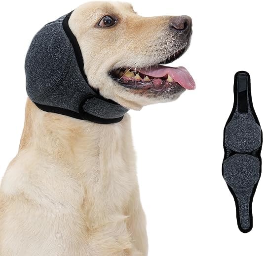 Dog Ear Muffs Noise Protection,Dog with Ear Flaps,Dog Ear Covers for Voise,Relieving Noise and Anxiety with A Soothing Cap Ear Protector,Adjustable Anti Stripping Ear Tips (A-Gray, L)
