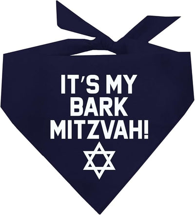 It's My Bark Mitzvah! Jewish Star Dog Bandana | 100% Cotton | Made in USA | Passover | Hanukkah | Yom Kippur | Rosh Hashanah | Jewish Celebration | Bar & Bat Mitzvah | Navy, X-Small (162)