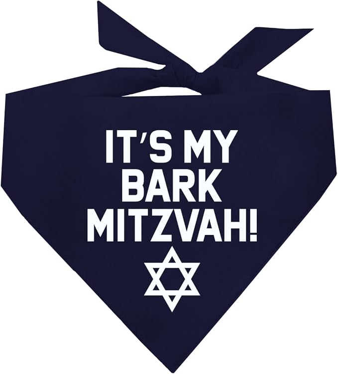 It's My Bark Mitzvah! Jewish Star Dog Bandana | 100% Cotton | Made in USA | Passover | Hanukkah | Yom Kippur | Rosh Hashanah | Jewish Celebration | Bar & Bat Mitzvah | Navy, One Size (162)