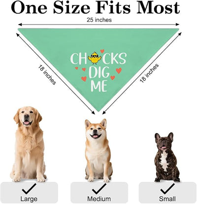 Chicks Dig Me Funny Dog Bandana, Cute Chick Rabbit Pet Scarf for Small Medium Dogs Girl Boy Pets, Green Spring Summer Puppy Accessories, Birthday Gifts for Dog Lovers Mom Dad