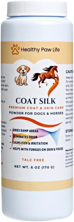 Coat Silk Powder with Sulfur & Bentonite Clay - Natural Grooming Powder for Dogs, Cats, and Horses - Itchy Skin Support, Moisture & Odor Control - 6 oz