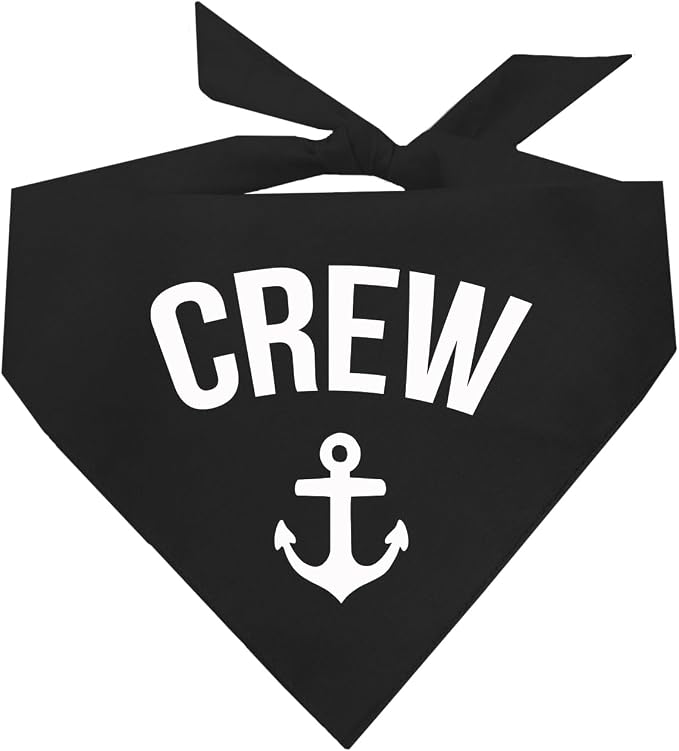 Crew with Anchor Dog Bandana | 100% Cotton | Made in USA | Boat & Fishing | Captain | Beach & Lake | Summer | Outdoors | Father's Day |Black, X-Small (265)
