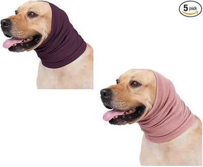 Dog Head Cover Keep Calm Ear Wrap Hematoma for Bathing, Grooming, Thunder & Fireworks Pail Lilac+Pink M