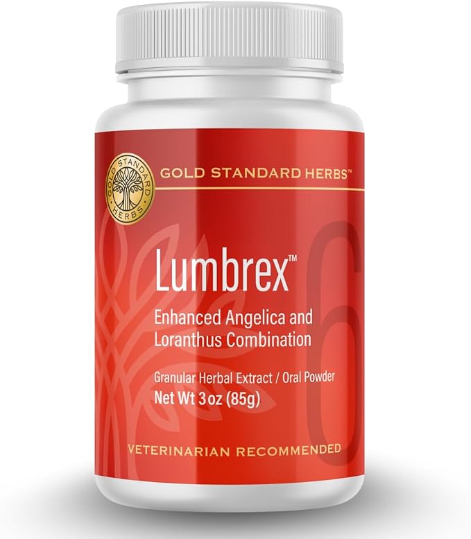 Lumbrex Joint Pain and Stiffness Relief for Dogs by Gold Standard Herbs, All Natural Angelica Root and Loranthus, 85 gram powder, White