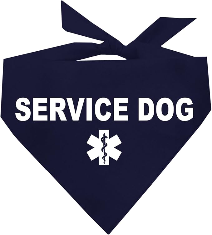 Service Dog Dog Bandana | 100% Cotton Adjustable Triangle |Service Dog | Working Animal | Assistance |Navy, One Size (307)