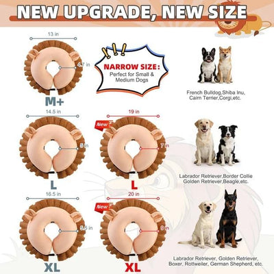 KOOLTAIL Inflatable Dog Cone Collar, Soft Donut E Collar for Dogs After Surgery to Stop Licking Enhanced Alternative, Blow Up Pet Neck Pillow Recovery Adjustable Cone for Dog Cat, Lion XL