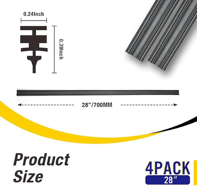 5 PLUS 28" Beam Wiper Blade Refills, 4 Pcs Cut-to-Size Rubber Strips | 4 Pcs 28 Inch Cut-to-Size Refills, Natural Rubber, Fits Beam Wiper Blades, Smooth Streak-Resistant Replacement