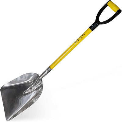 Plexon Metal Snow Shovel for Driveway 12" Blade - Heavy Duty Snow Shovel for Car - Metal Scoop Shovel Aluminum - Fiberglass Handle & Plastic D-Grip - Outdoor Garden Yard, 48" Length