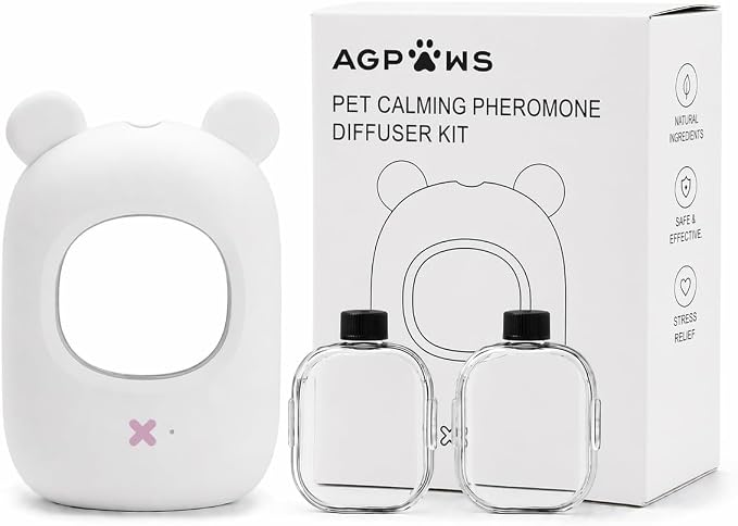 Portable Dog & Cat Calming Diffuser + 2 Refills – 60-Day Supply for Anxiety Relief, Barking, Stress & Indoor Urination, Cordless & Rechargeable, No Outlet Needed,for Multi-Pet Households
