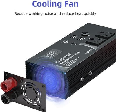 500W Power Inverter DC 12V to 110V Car Charger Converter with Dual USB Ports and 2 AC Outlets for Air Compressor Laptops, Road Trip Accessories (Black)