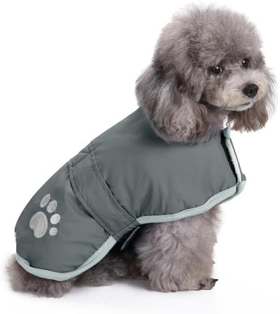 Queenmore Dog Winter Coat, Cold Weather Fleece Jacket for Dogs, Waterproof Reflective Reversible, for Small, Medium and Large Dogs (Grey, S)