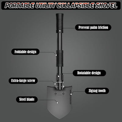 Digging Shovel, 15.35'' Lightweight Camping Shovel Portable High Carbon Steel Folding Mini Trowels for Off Road, Camping, Gardening, Beach, Digging Dirt, Sand, Mud & Snow