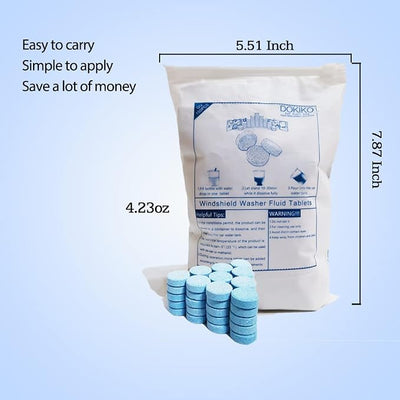 DOKIKO 50 Pcs Car Windshield Washer Fluid concentrate Tablets,Windshield Wiper Fluid,1 Pack Makes 52.5 Gallons,1 Piece Makes 1.05 Gallons(Winter: Use With De-icer or Methanol)