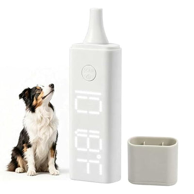Pet Ear Thermometer, Non-Contact Infrared Temperature Measuring Device with Charging Base, Large Bright LED Screen Accurate Fast Reading Digital Thermometer for Dogs Cats Pets (White)