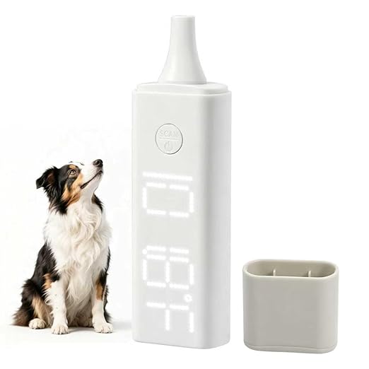 Pet Ear Thermometer, Non-Contact Infrared Temperature Measuring Device with Charging Base, Large Bright LED Screen Accurate Fast Reading Digital Thermometer for Dogs Cats Pets (White)