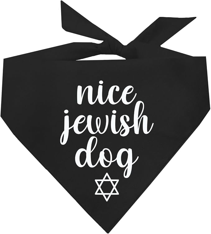 Nice Jewish Dog Bandana | 100% Cotton | Made in USA | Passover | Hanukkah | Yom Kippur | Rosh Hashanah | Jewish Celebration | Bar & Bat Mitzvah | Black, One Size (930)