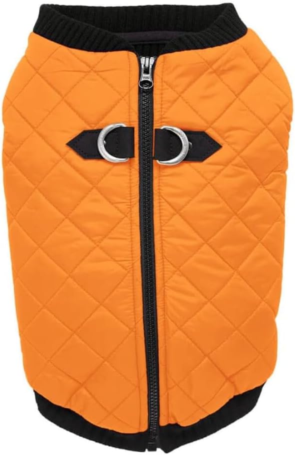 Fashion Vest Dog Jacket - Orange, X-Small - Warm Zip Up Bomber Vest with Dual D Ring Leash - Winter Water Resistant Small Dog Sweater