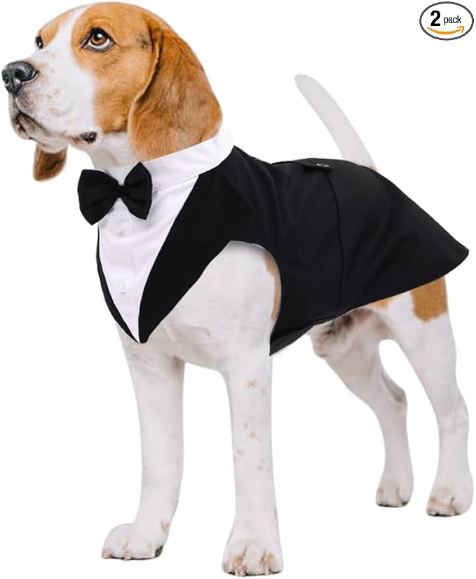 Dog Tuxedo Dog Suit and Bandana Set, Dogs Tuxedo Wedding Party Suit, Doggy Prince Bow Tie Shirt Formal Pet Wedding Attire for Small Medium and Large Dogs Golden Retriever Samo Bulldogs