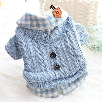 Dog Princess Sweater for Small Dogs Thick Shirt Plaid Clothes Costume Pet Girl Cute Coat Outfits Fall Costumes Winter Dog Sweaters (S,Blue)
