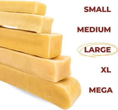 Bully Bunches Large Authentic Yak Cheese Himalayan Chews for Large Dogs & Heavy Chewers - All Natural Dog Treat Dental Chews, Made with Real Yak Milk - Lactose & Rawhide Free (2 Pk)