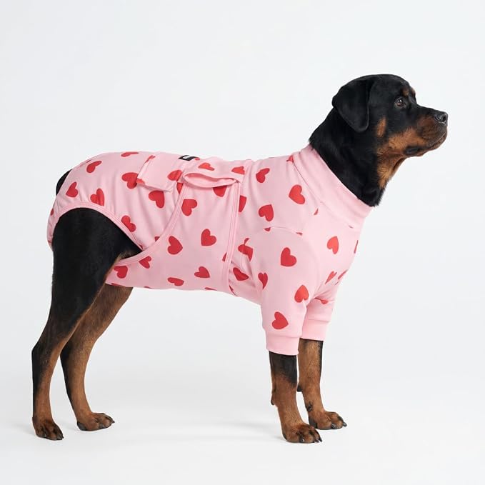 Spark Paws Dog Surgery Recovery Suit – Dog Recovery Suit After Surgery, Anti-Lick Dog Onesie, Abdominal Wound Protector, Soft Cone Alternative for Spay Neuter Male Female Pet Recovery, Pink Hearts,5XL