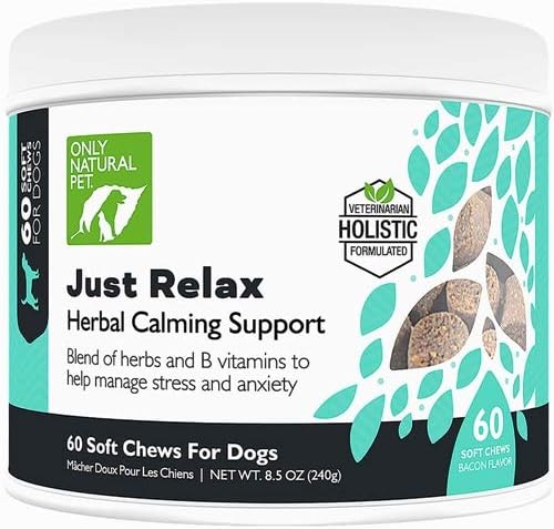 Just Relax Herbal Calming Soft Chews for Dogs | Natural Anxiety Relief Treats, Premium Dog Relaxation Aid, Stress and Anxiety Relief Supplement - Bacon Flavor - 60 Soft Chews