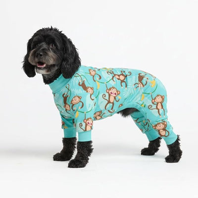 Spark Paws Dog Pajama, Dog Recovery Suit Male, Onesie, Ultra-Soft and 4-Way Stretch, for Small Medium and Large Breeds - Monkey Business - 2XL