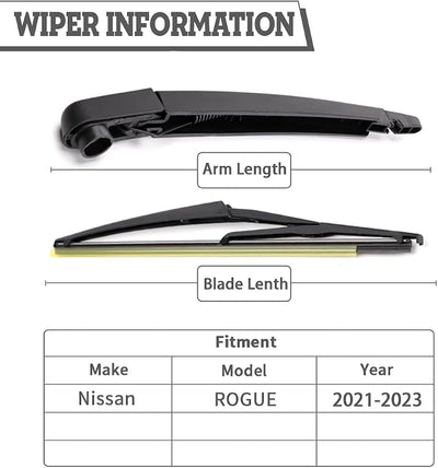 Rear Windshield Wiper Arm & Blade Assembly for Nissan Rogue 2021-2023 | OEM-Replacement :28780-3JA0A,Complete:Cap Cover/Nut/Towel/Accessories,Easy Install to Back Window,Streak-Free ALL-Season