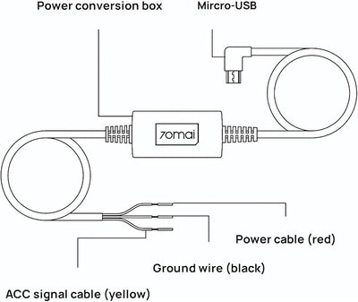 70mai Micro USB Hardwire Kit UP02 for Dash Cams, 10ft, 12V-30V to 5V/2.4A, Low Voltage Protection 11.8V, 24 Hour Parking Surveillance Power Supply for A800S-1 Car Cameras
