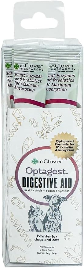 Optagest Natural Digestive Aid, Organic Prebiotics & Enzymes Supplement Powder for Dogs and Cats - Promotes Healthy Stools, Less Gas, Optimal Nutrient Absorption, Intestinal Balance, 7 sticks