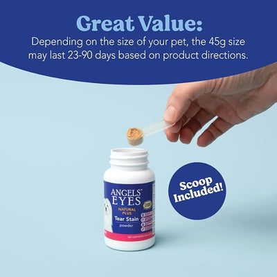 ANGELS' EYES NATURAL PLUS Tear Stain Prevention Beef Powder for Dogs | All Breeds | No Wheat No Corn | Daily Support for Eye Health | Proprietary Formula |Limited Ingredients | Net Content 45g