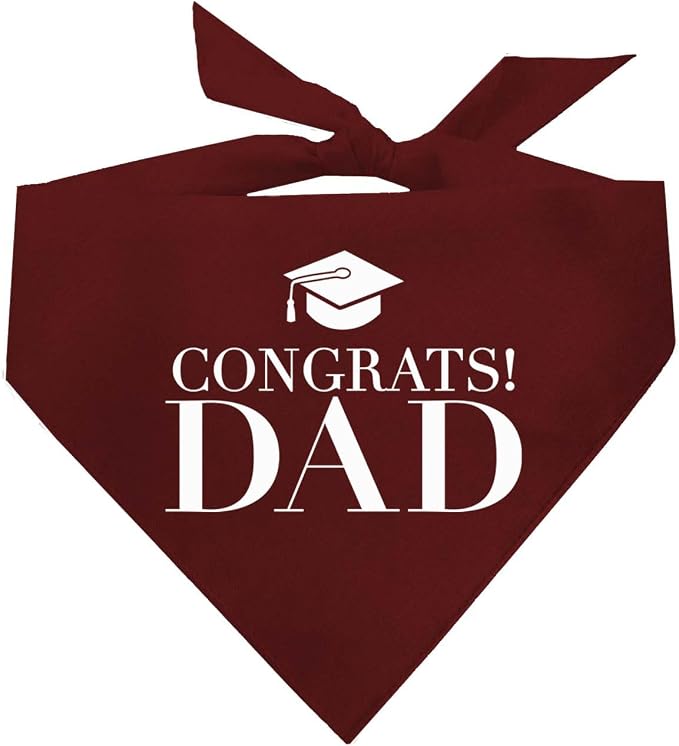 Congrats Dad Dog Bandana | 100% Cotton Adjustable Triangle | Made in USA | Graduation | College | Senior Year | Family Support | Class of |Dark Red, One Size (420)