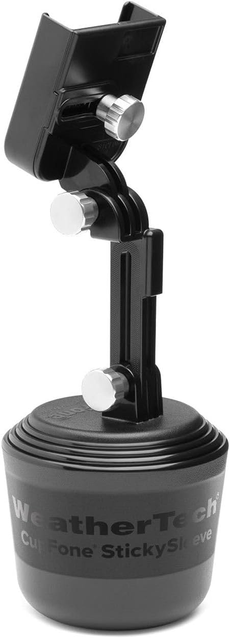 CupFone with Extension – Adjustable, Universal Cup Holder Cell Phone Mount Car & Truck Accessory – Best Design for iPhone & Smartphone Charging – Silver Metal Knobs