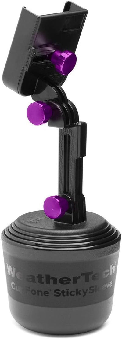 WeatherTech CupFone with Extension – Adjustable, Universal Cup Holder Cell Phone Mount Car & Truck Accessory – Best Design for iPhone & Smartphone Charging – Violet Metal Knobs