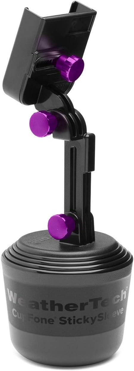 CupFone with Extension – Adjustable, Universal Cup Holder Cell Phone Mount Car & Truck Accessory – Best Design for iPhone & Smartphone Charging – Violet Metal Knobs