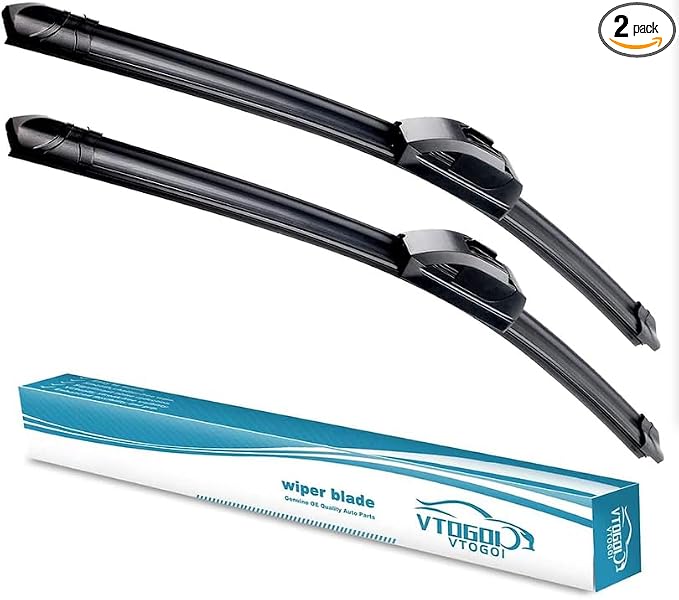 VTOGOI OEM Quality 24''+20'' Windshield Wiper Blades,Premium All-Seasons J-Hook Replacement Wiper Blades (2 Pack)
