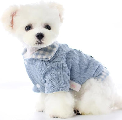 Dog Princess Sweater for Small Dogs Thick Shirt Plaid Clothes Costume Pet Girl Cute Coat Outfits Fall Costumes Winter Dog Sweaters (M,Blue)