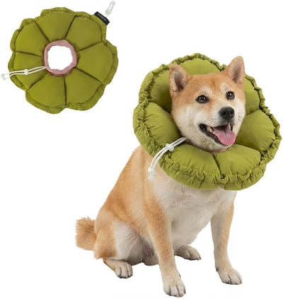 H HIDREAM Soft Dog Cones for Medium Dogs,Cute Adjustable Cone for Dogs to Stop Licking,Dog Recovery Collars & Cones that can Protect Head and Foot Wounds，Green Flower All-Season Style