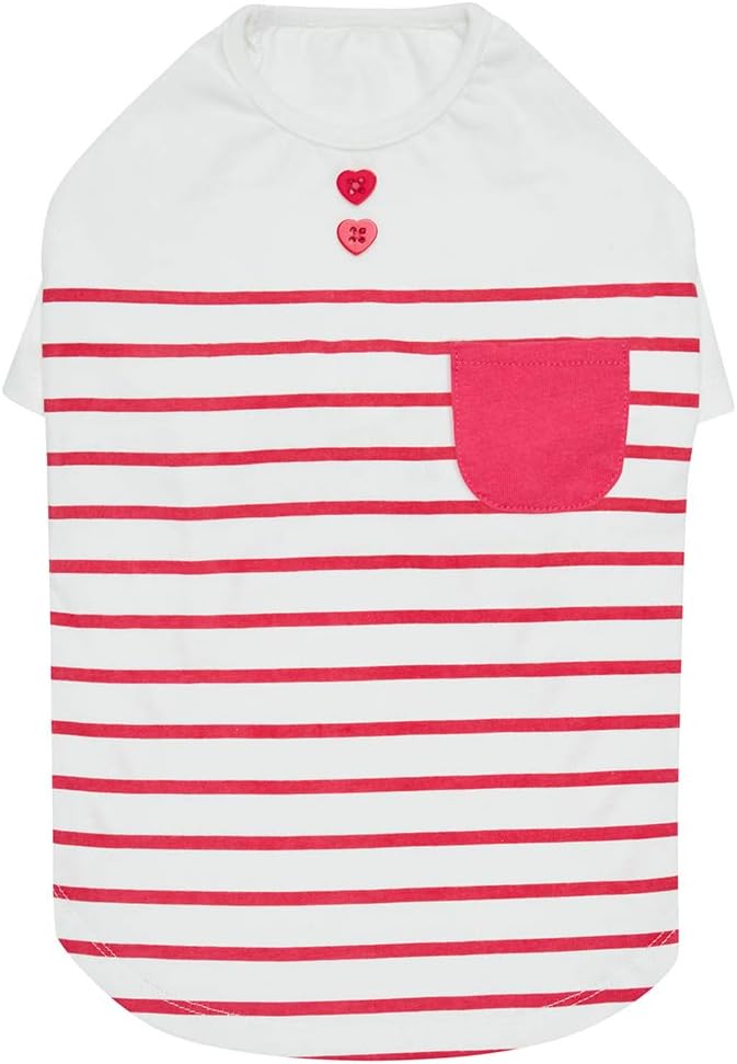 Blueberry Pet Soft & Comfy Summer Vacation Beach Cotton Dog T-Shirt in Pink Stripes, Sea Lover Shirt Tank Top Clothes, Back Length 12", for Small Medium Dogs