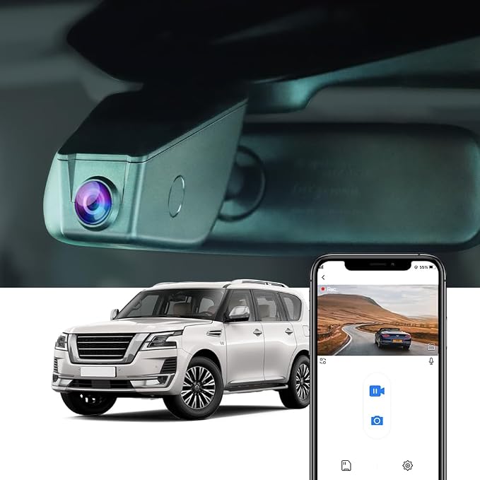 4K Dash Cam Compatible with Nissan Armada 2017-2023 S SV SL Platinum & Infiniti QX56 (with Auto Dimming), OEM Look, UHD 2160P Video, WiFi & APP, Loop Recording, G-Sensor, 64GB Card