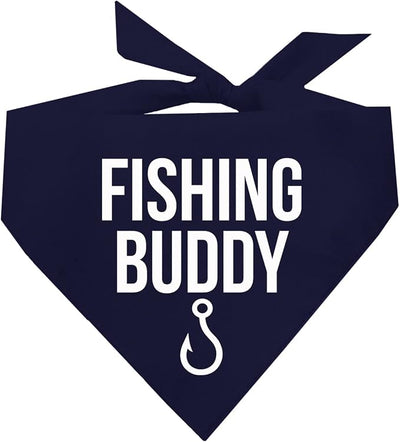 Fishing Buddy Dog Bandana | 100% Cotton Adjustable Triangle | Made in USA | Boat & Fishing | Captain | Beach & Lake | Summer | Outdoors |Father's Day | Navy, X-Small (99)
