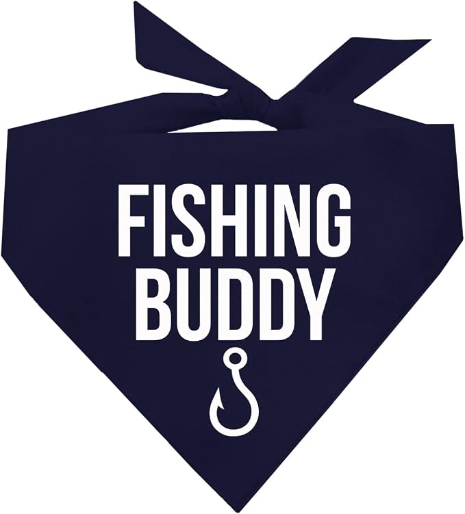 Fishing Buddy Dog Bandana | 100% Cotton Adjustable Triangle | Made in USA | Boat & Fishing | Captain | Beach & Lake | Summer | Outdoors |Father's Day | Navy, X-Small (99)