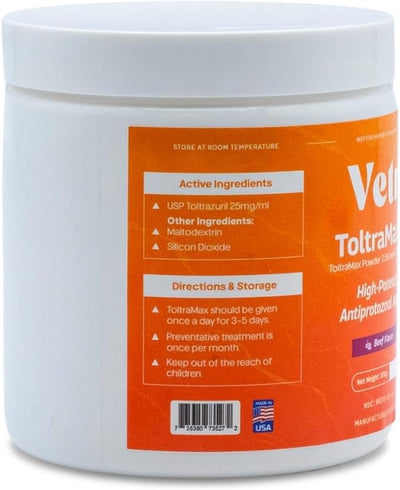 Vetr's Toltramax 2.5% Toltrazuril Powder for Dogs, Cats, Horses, Anti-Coccidia, Antiprotozoal Agent, Safe for Puppies, Kittens, and Pregnant Animals, 100g (Beef Flavored)