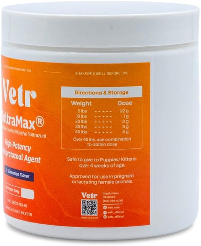Vetr's Toltramax Toltrazuril Powder for Horses, Dogs, Cats, 100g (10.0%, Cinnamon)