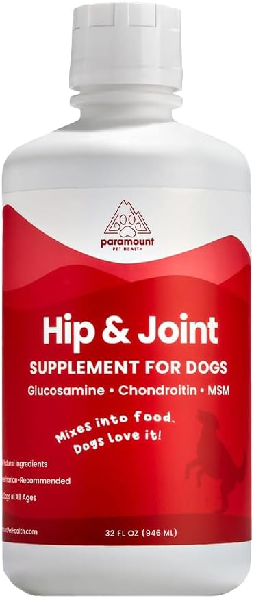 Liquid Glucosamine for Dogs, 1600 mg Glucosamine for Dogs Hip & Joint Supplement, Ideal for Mobility & Comfort, Easy-to-Use Liquid MSM, Chondroitin, Made in USA, 32 oz